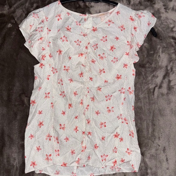 Rebecca Taylor Tops - Rebecca Taylor Floral Silk Blend Blouse Top Size 0 XS White Pink Short Sleeve